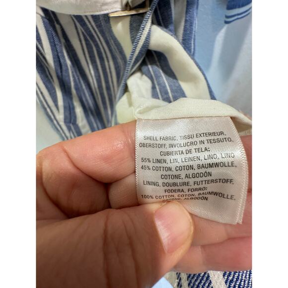 Elevenses Anthropologie Striped Linen Blend Belted Coat Jacket Blue White Sz S - Picture 5 of 6